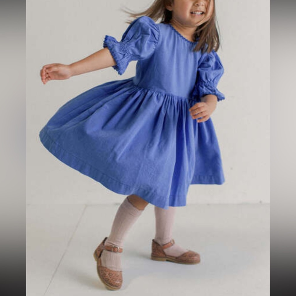 Noble Organic Franny Puff Sleeve Dress, French Blue 24m